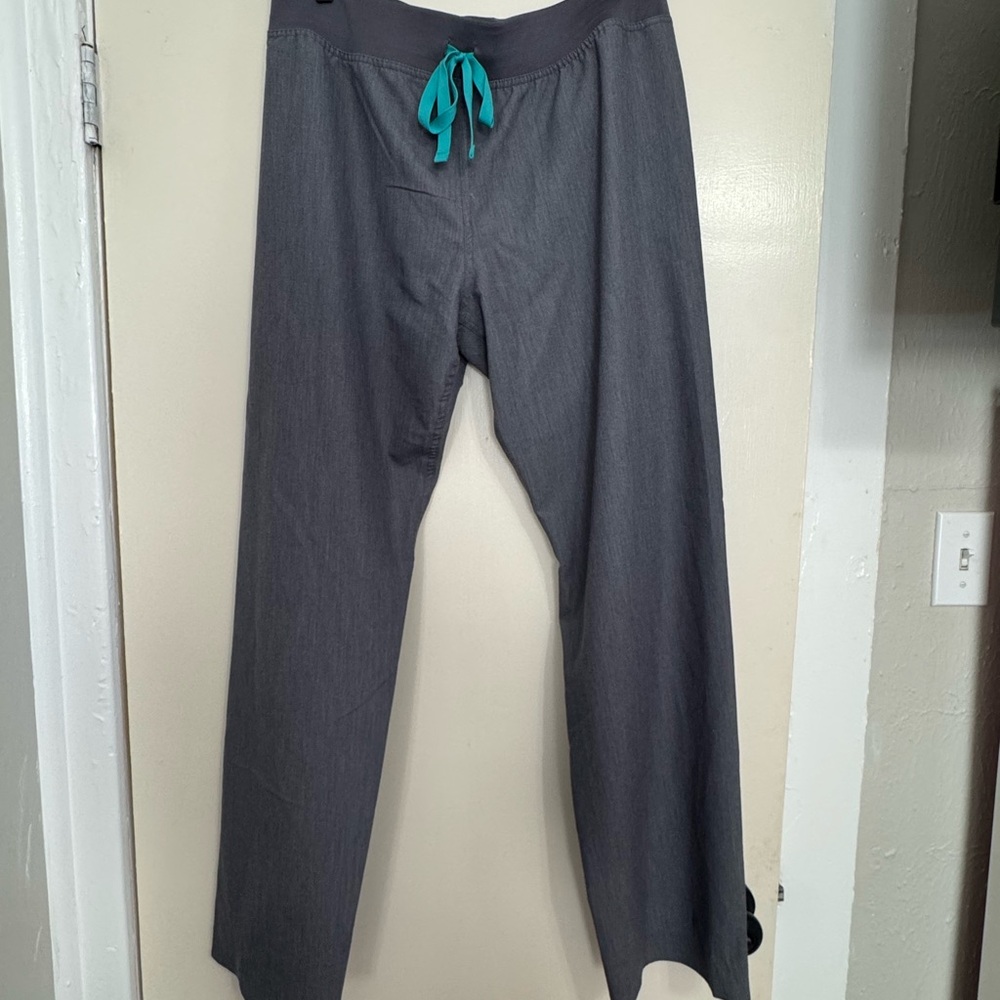 Figs Gray Women's Straight-Leg Trousers with Teal Drawstring